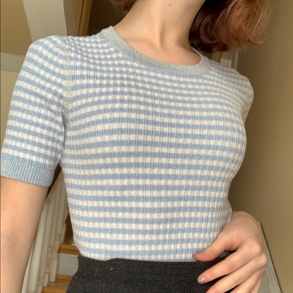 Light blue and silver sparkles short sleeve shirt - Picture 3 of 3